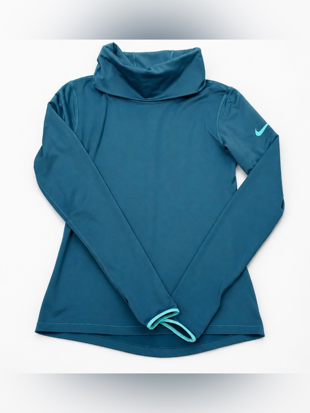 Nike Pro Dri-FIT Long Sleeve Top Medium Teal Athletic Cowl Neck Pullover